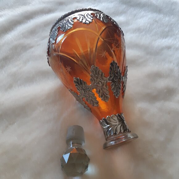 Art Nouveau Ornate Cut Glass Decanter with Silver, Circa 1900s, Made in Germany - Picture 7 of 16